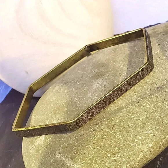 Vintage Y2K 90s Grunge Bronze Textured Metal Bangle Bracelet - Picture 7 of 14